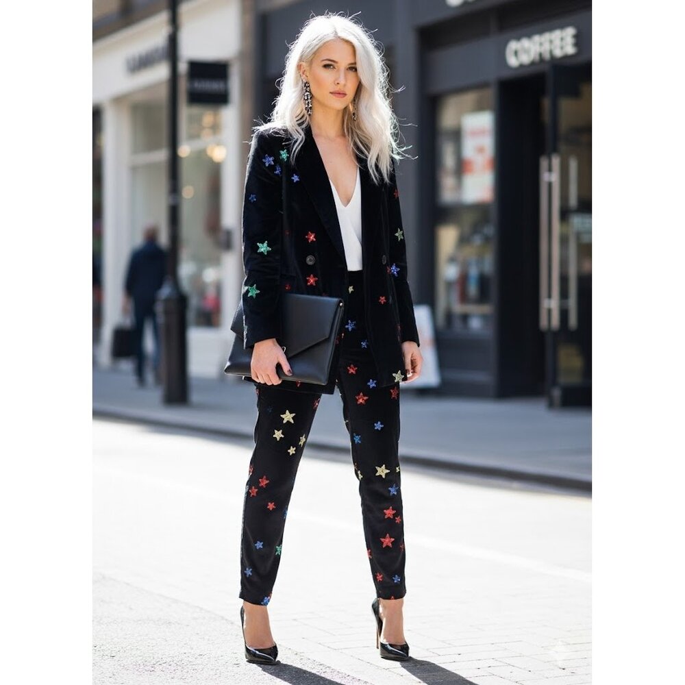 NWT Rococo Sand velvet sequin star blazer and pants set, S